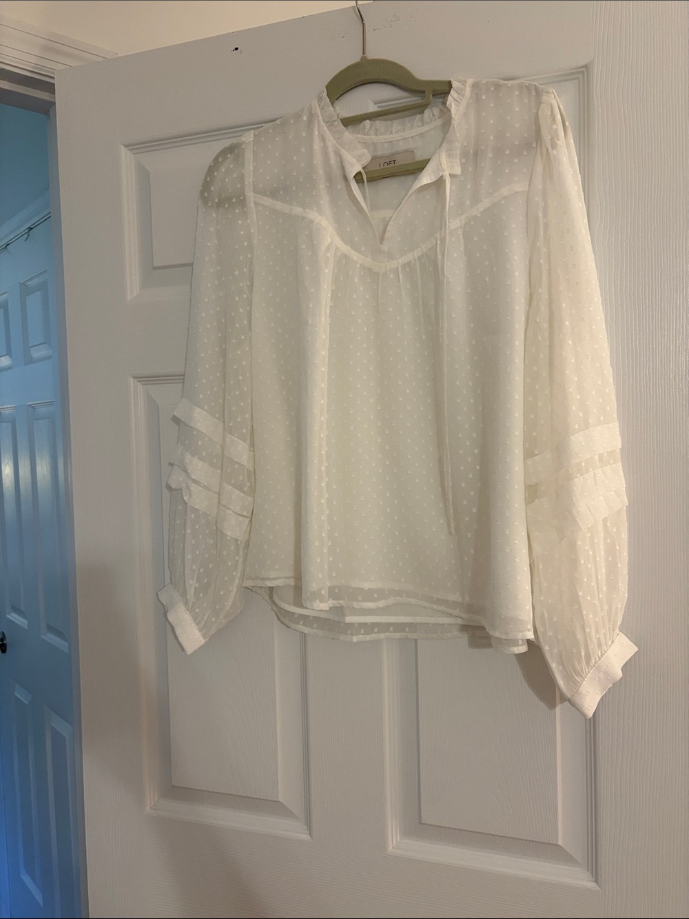 LOFT White Swiss Dot Peasant Blouse - Feminine Sheer Top